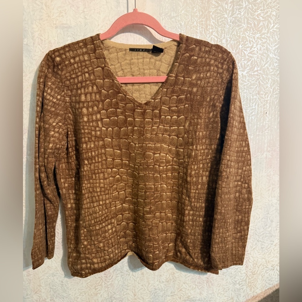 Link Tan Alligator / Crocodile Cashmere Silk Sweater, Sz XL, So Soft